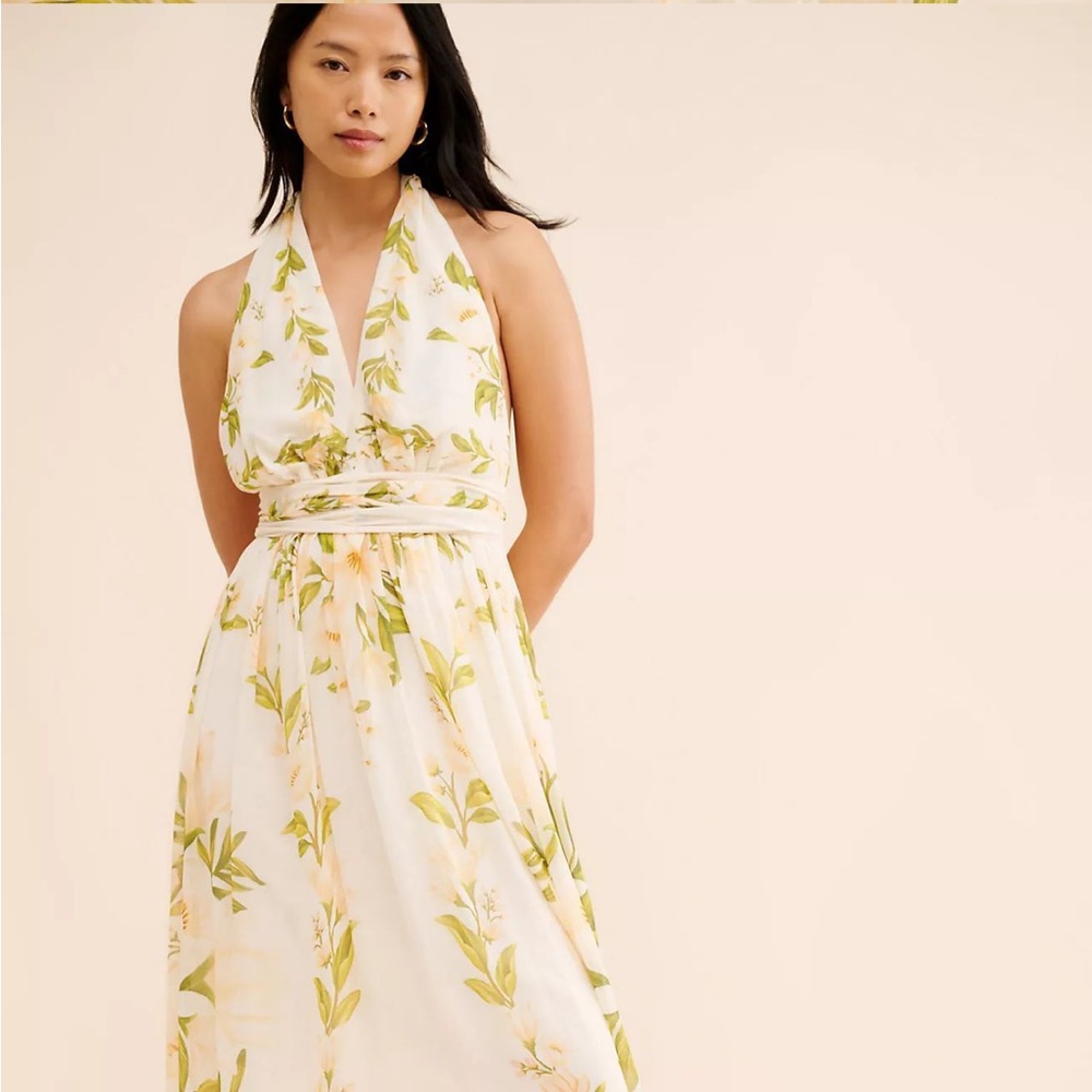 FARM Rio Yellow and White Halter Sundress